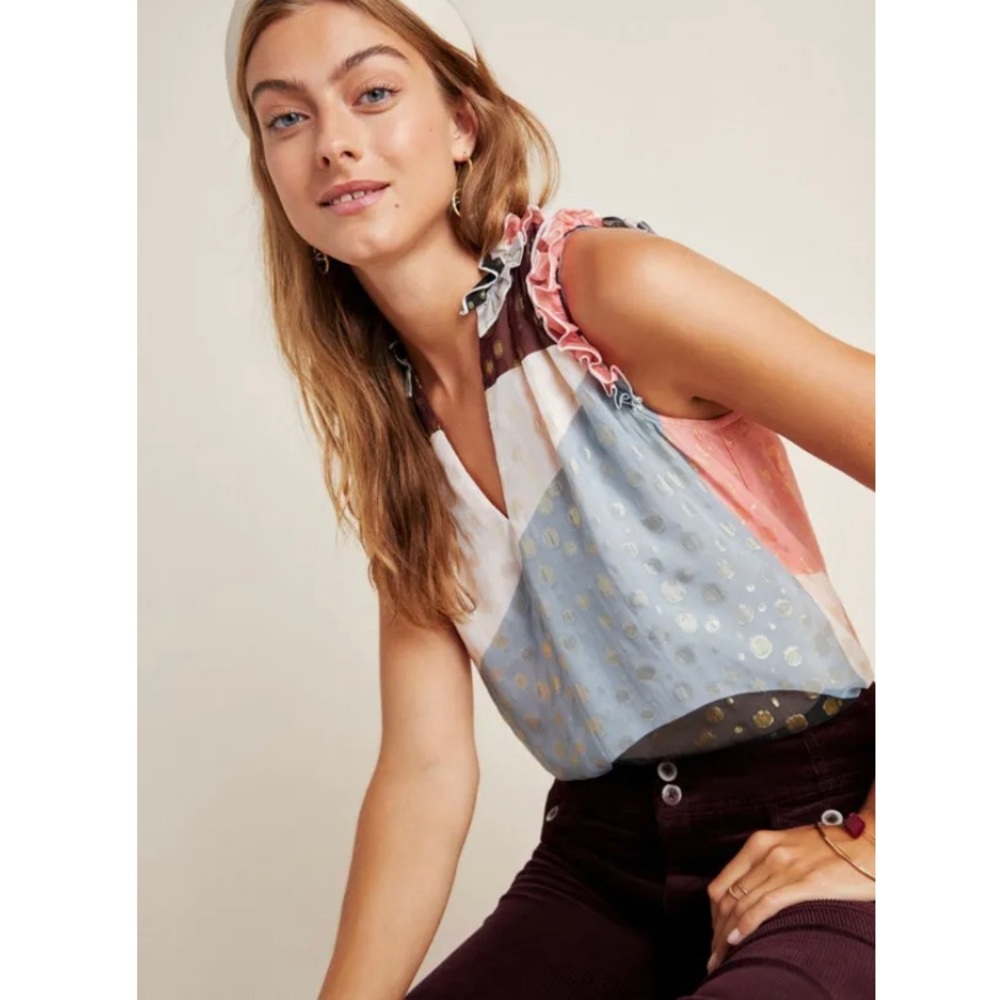 Maeve Fantasia Metallic Clip Dot Blouse -NWT